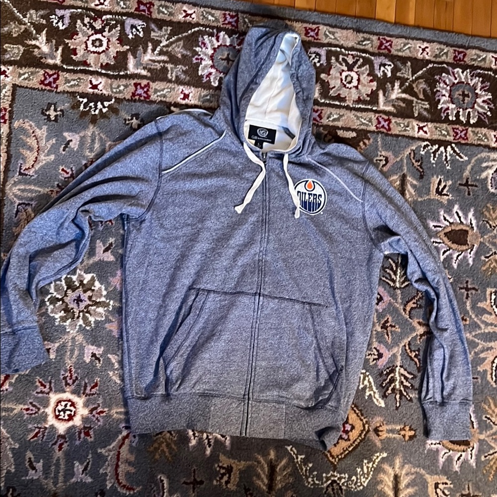 Oilers Gray Zip-Up Hoodie